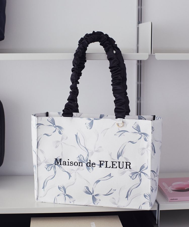 Maison de FLEUR「リボン柄ギャザーハンドルスクエアトート」|トートバッグ|