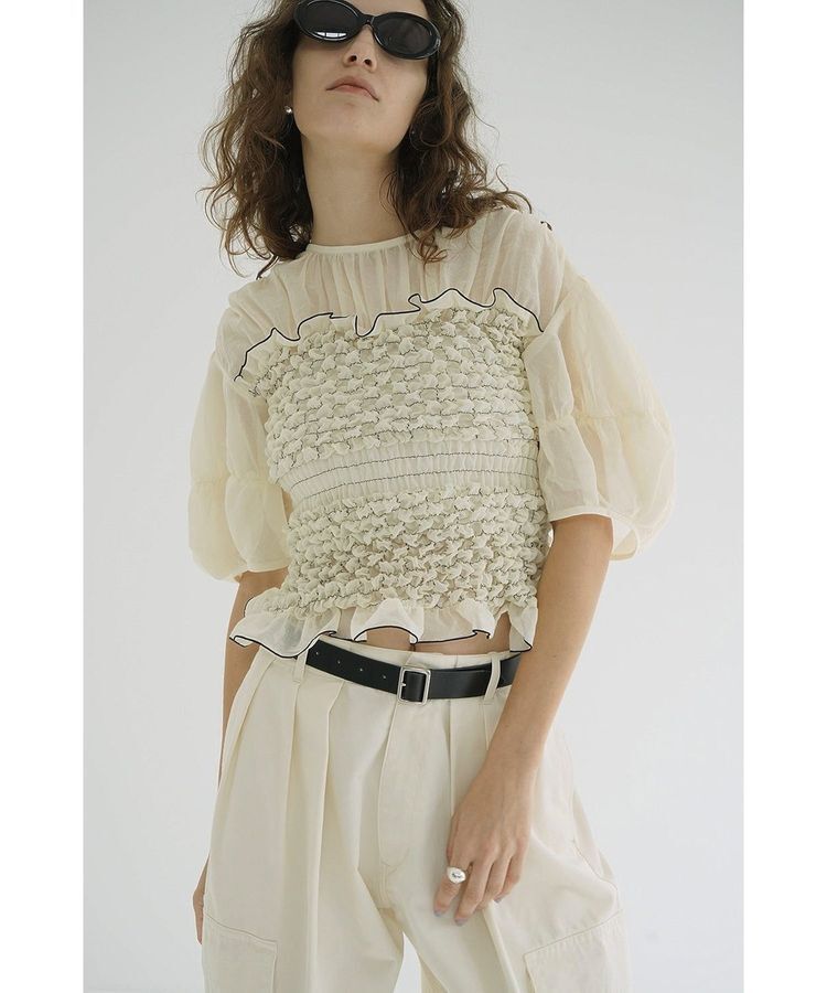 GARAGE OF GOOD CLOTHING「【CLANE】COLOR STITCHED SHIRRING TOPS」|シャツ・ブラウス|Ivory