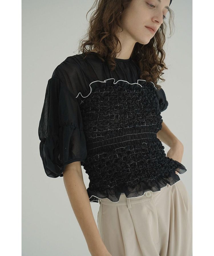 GARAGE OF GOOD CLOTHING「【CLANE】COLOR STITCHED SHIRRING TOPS」|シャツ・ブラウス|Black