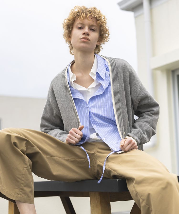 GARAGE OF GOOD CLOTHING「裾ドロストロングスリーブスクエアシャツ」|シャツ・ブラウス|ストライプブルー