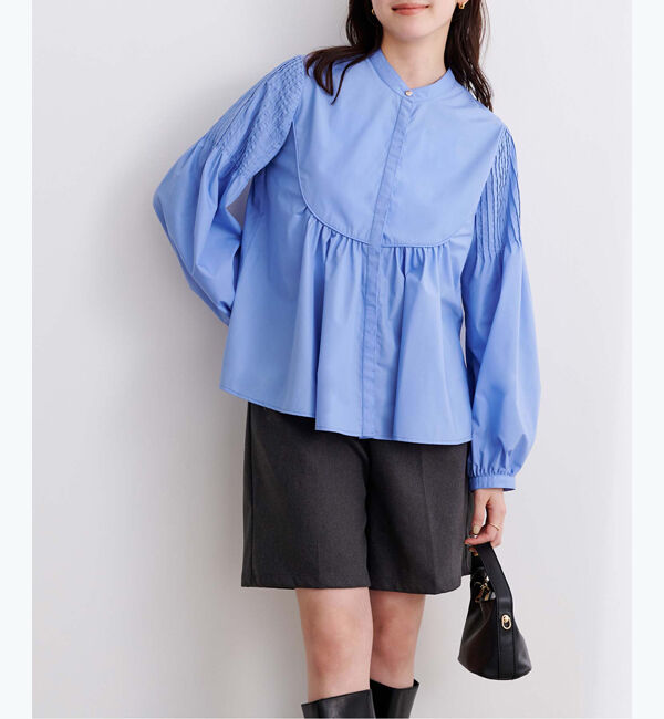 ur's「デザインスリーブバンドカラーフレアシャツ」|シャツ・ブラウス|