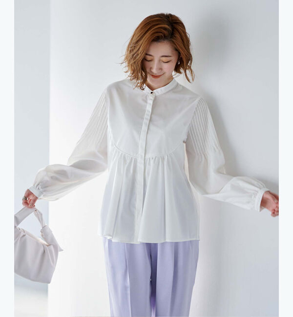 ur's「デザインスリーブバンドカラーフレアシャツ」|シャツ・ブラウス|