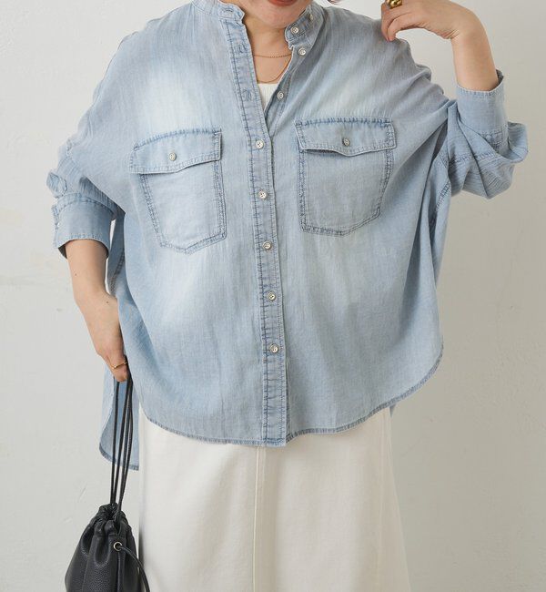  「シアーデニムバンドカラーブラウス」|シャツ・ブラウス|