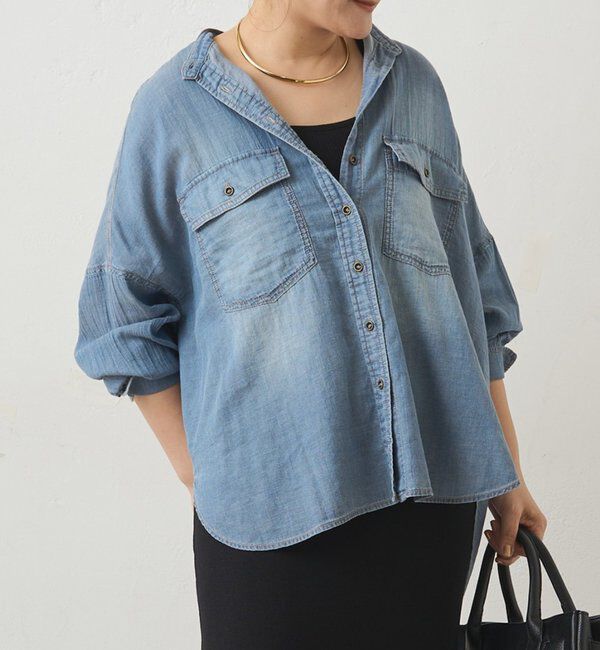  「シアーデニムバンドカラーブラウス」|シャツ・ブラウス|