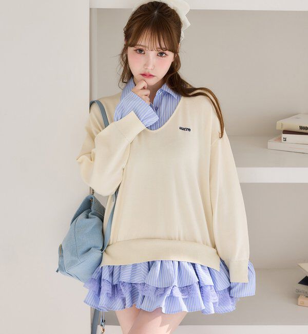  「ニットドッキングチュニックシャツワンピ」|ワンピース|