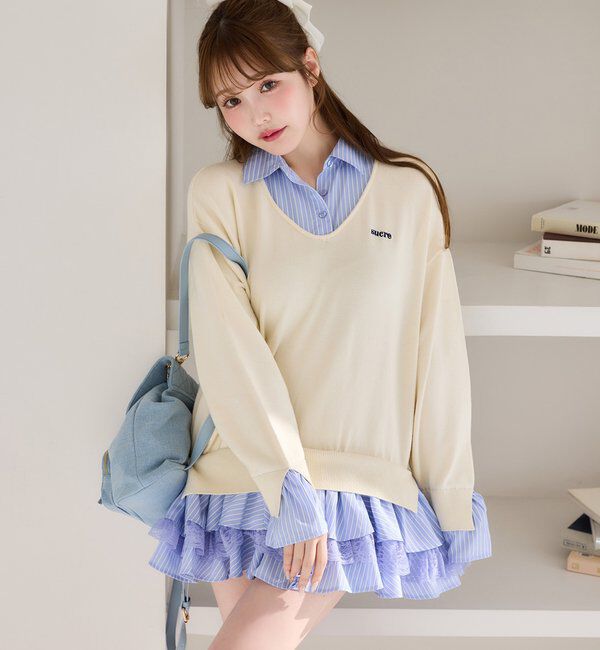  「ニットドッキングチュニックシャツワンピ」|ワンピース|