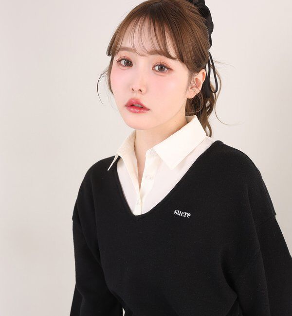  「ニットドッキングチュニックシャツワンピ」|ワンピース|