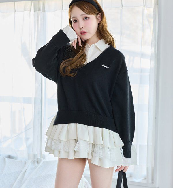  「ニットドッキングチュニックシャツワンピ」|ワンピース|