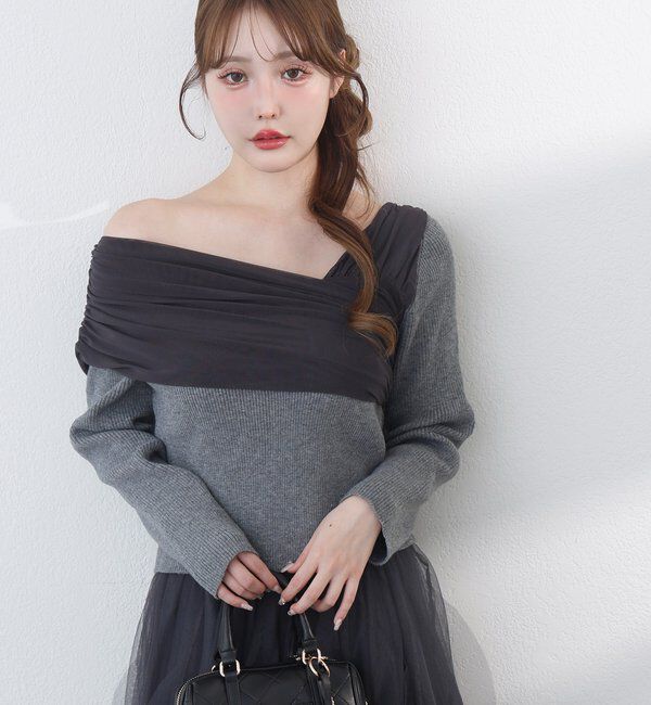  「異素材ドッキングオフショルニット」|ニット・セーター|