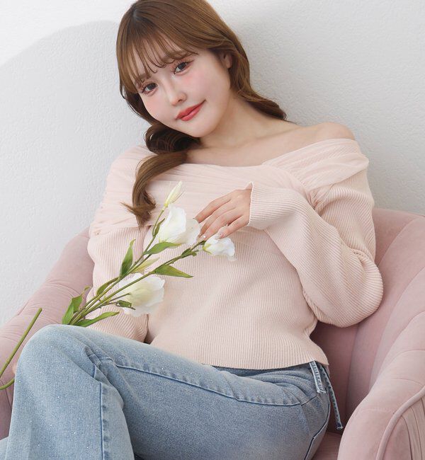  「異素材ドッキングオフショルニット」|ニット・セーター|