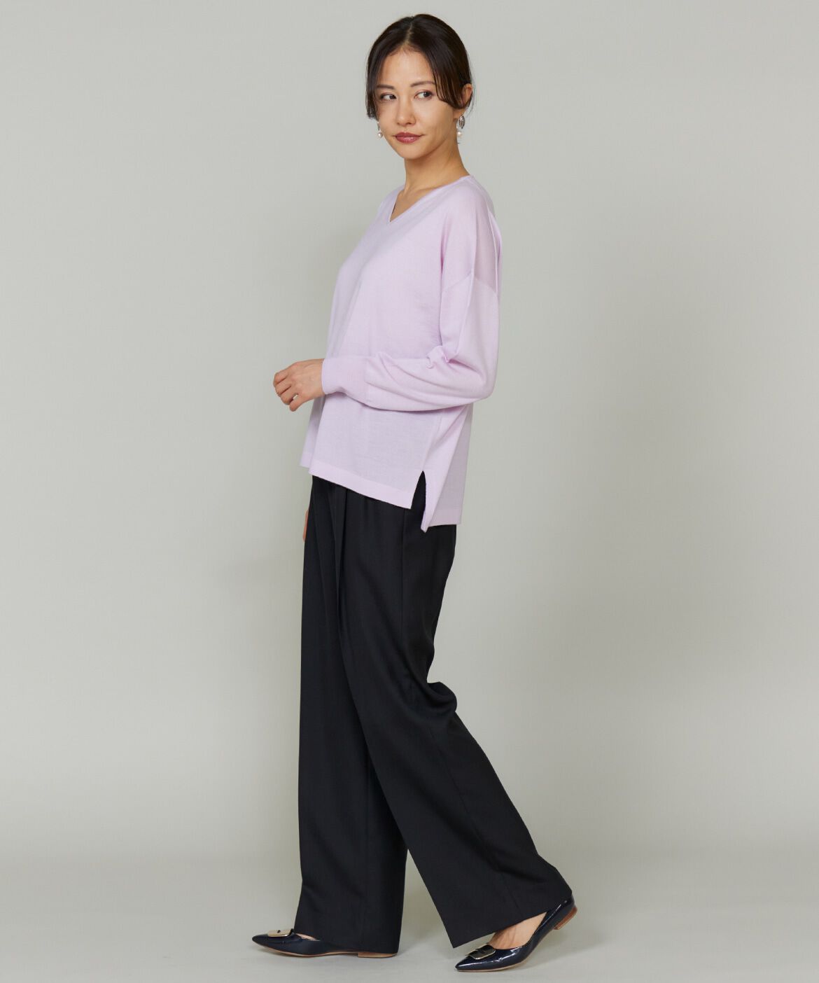 INED「《大きいサイズ》オーバーサイズVネックニット」|ニット・セーター|