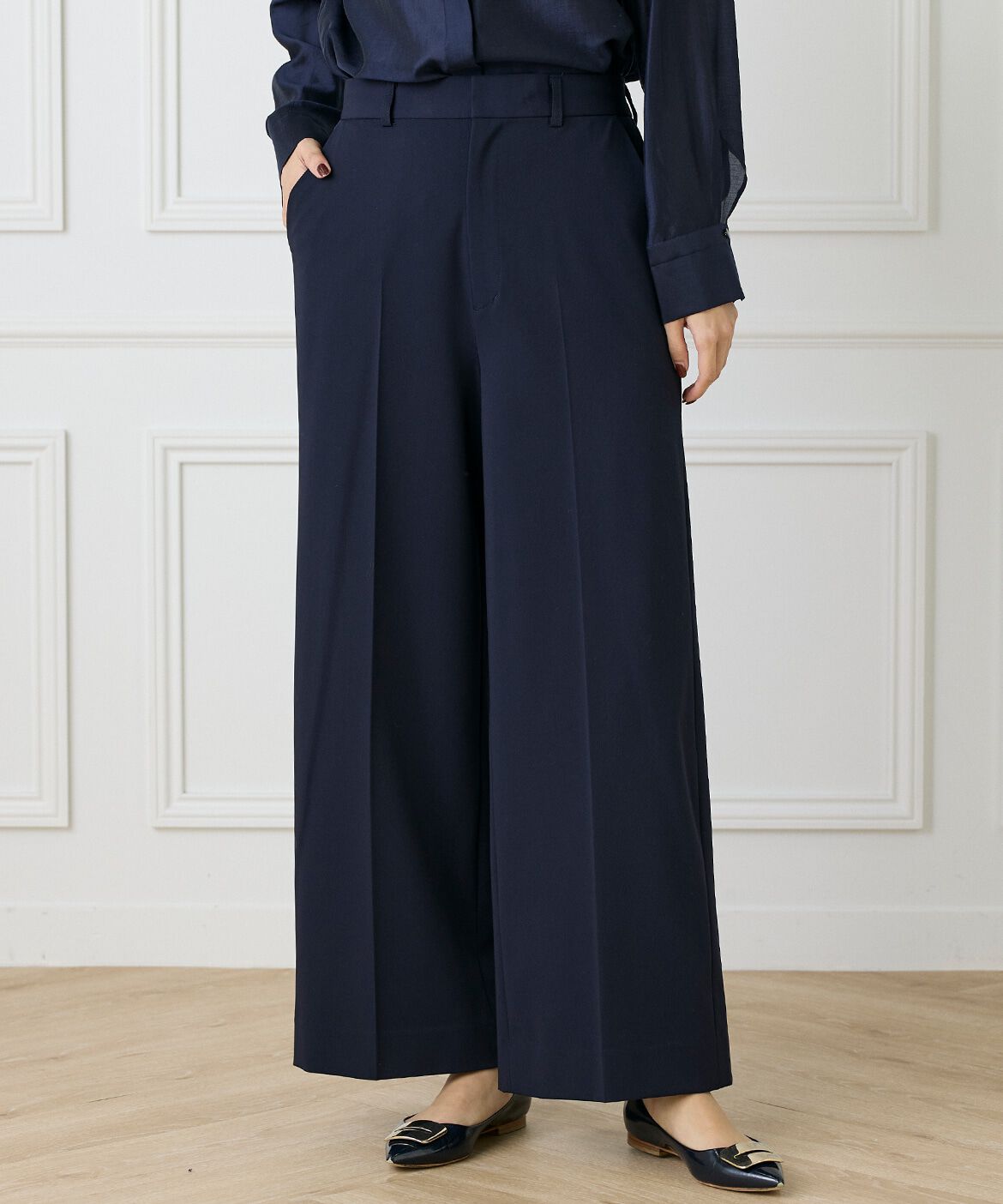 INED「セミワイドパンツ」|その他|ネイビー
