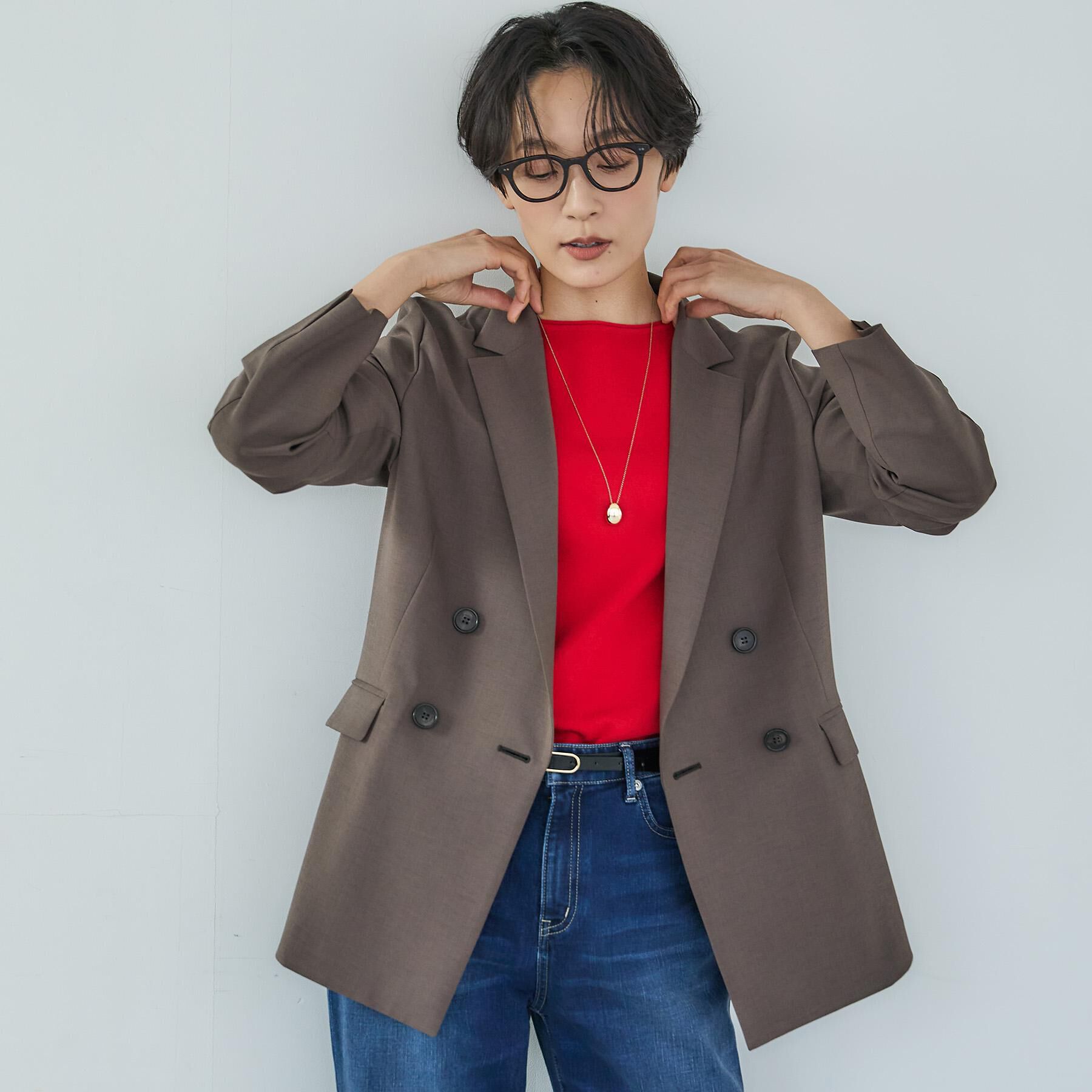 UNTITLED「【接触冷感/UVカット/洗える】エアリー ダブルブレストジャケット」|テーラードジャケット|