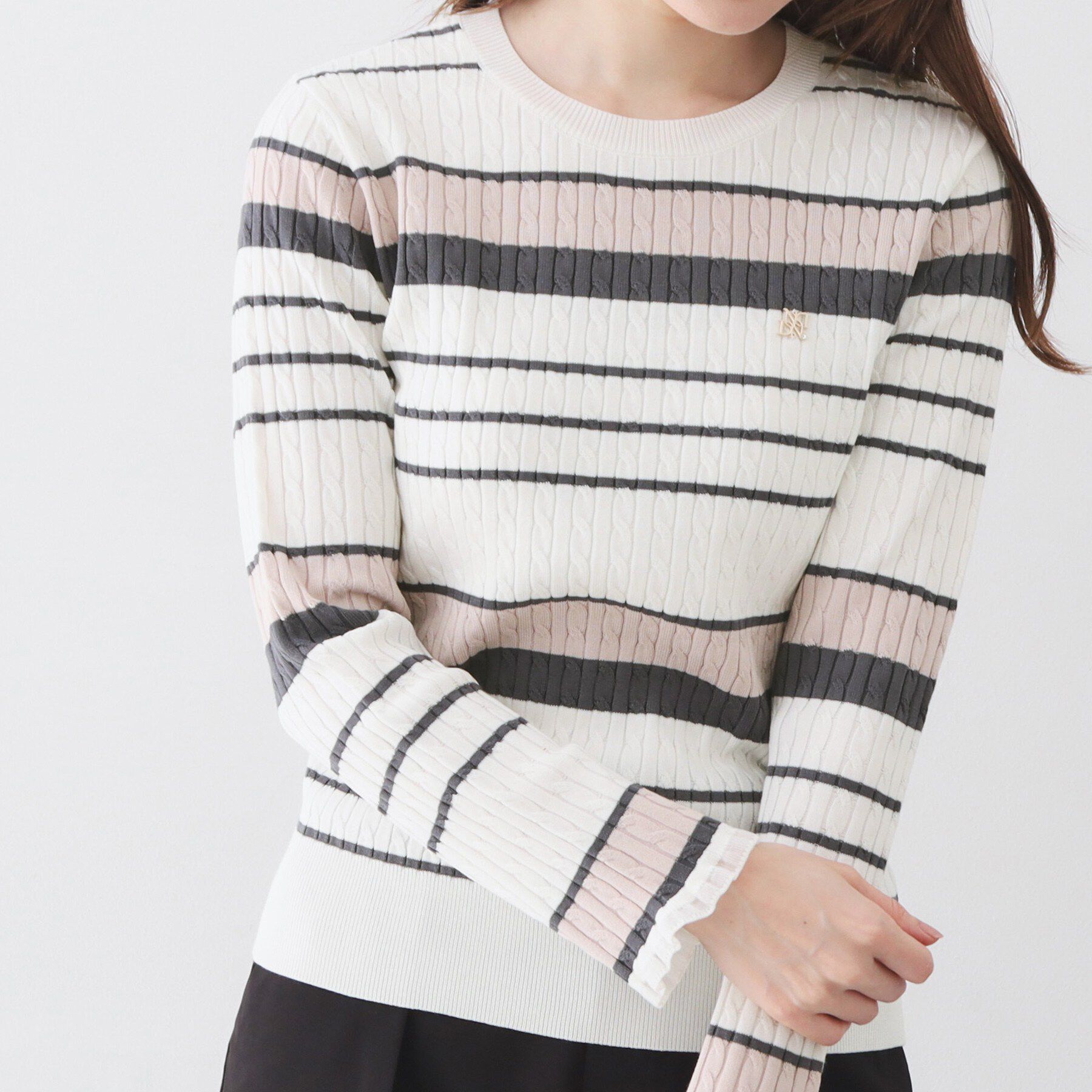 index「ランダムボーダーケーブルニット【洗濯機OK/坑ピル】」|ニット・セーター|