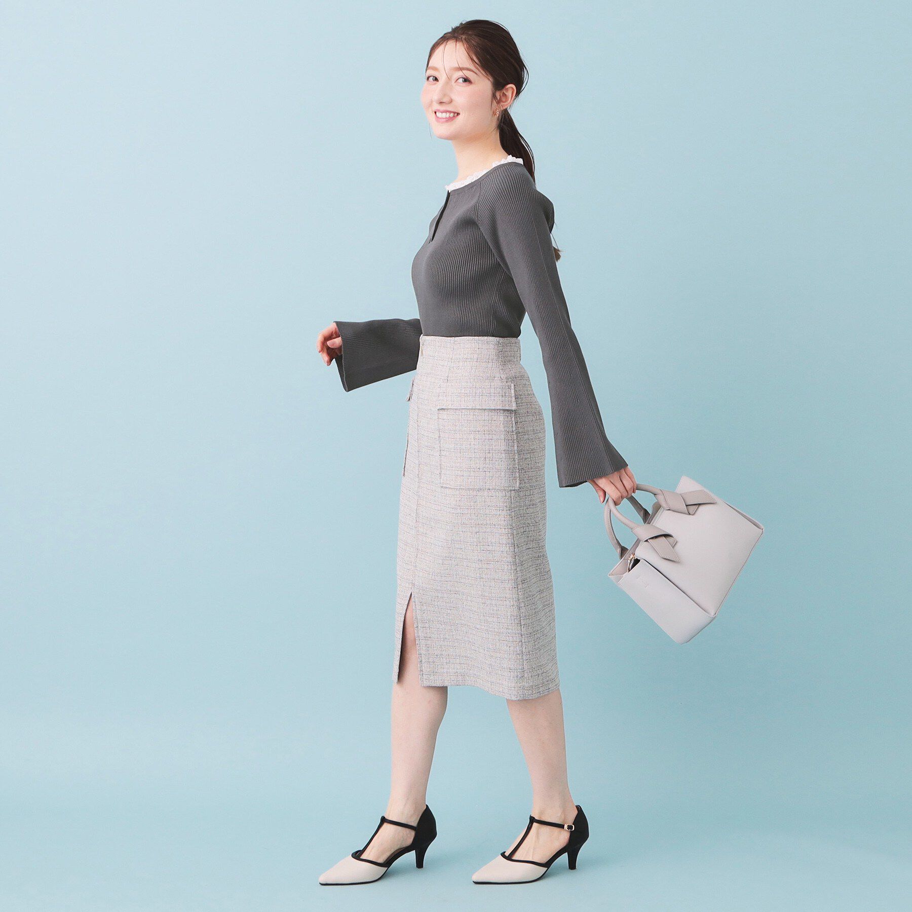 index「ヘンリーネックフレアスリーブニット【洗濯機OK】」|ニット・セーター|