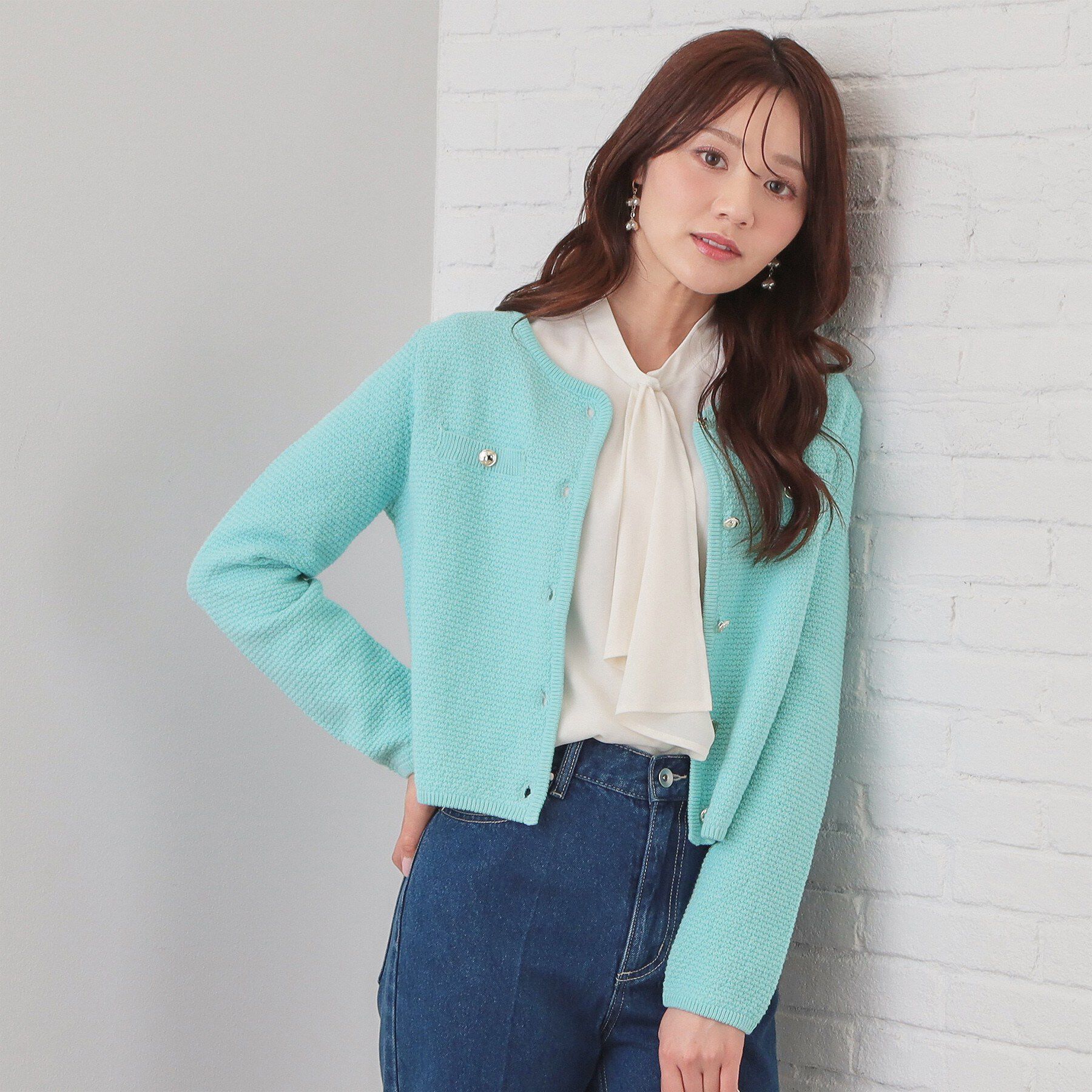 index「ラメリリーボクシーショートカーディガン【洗濯機OK】」|カーディガン|ブルー(892)