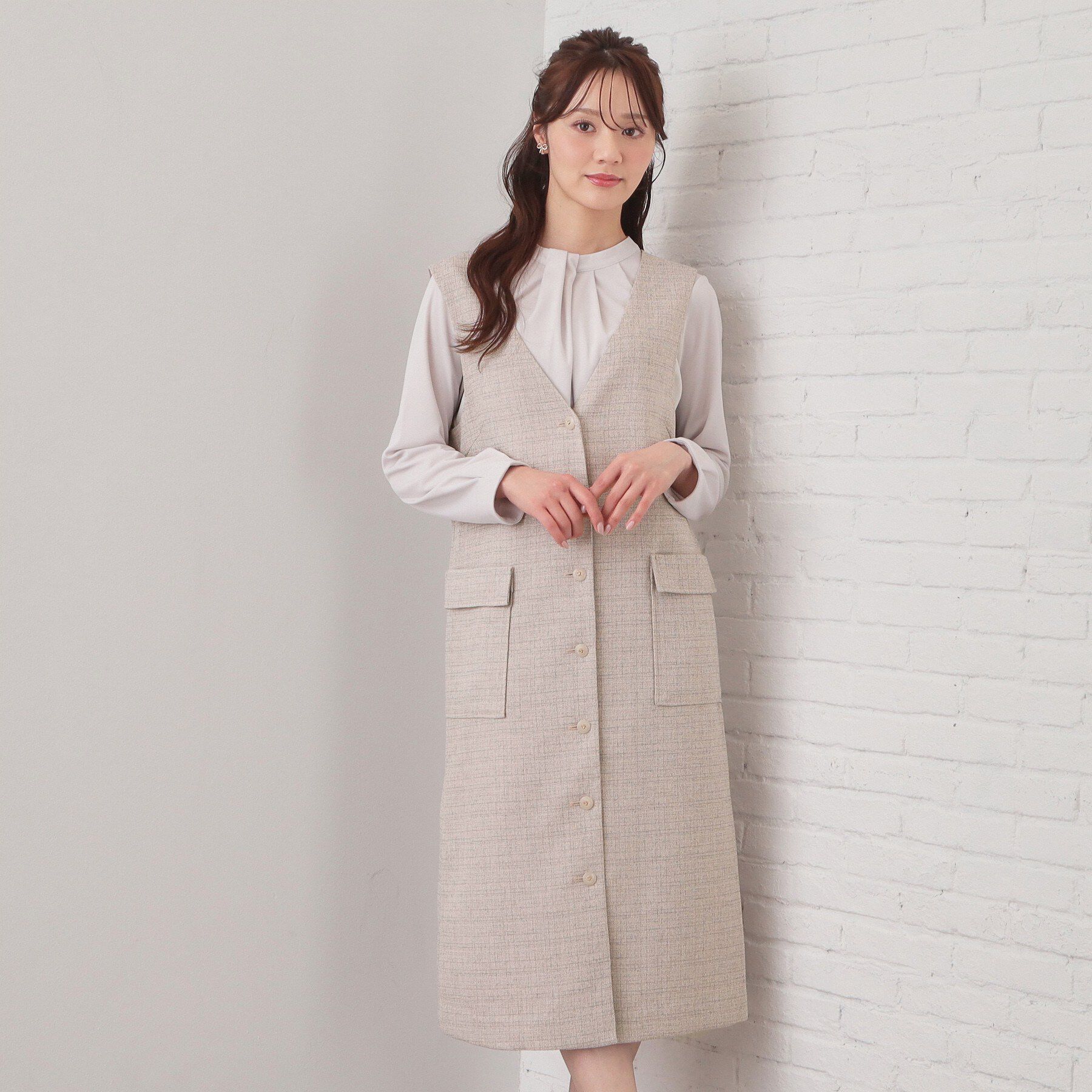 index「サマーツイード前開きジャンスカ【洗濯機OK/イージーアイロン】」|ワンピース|