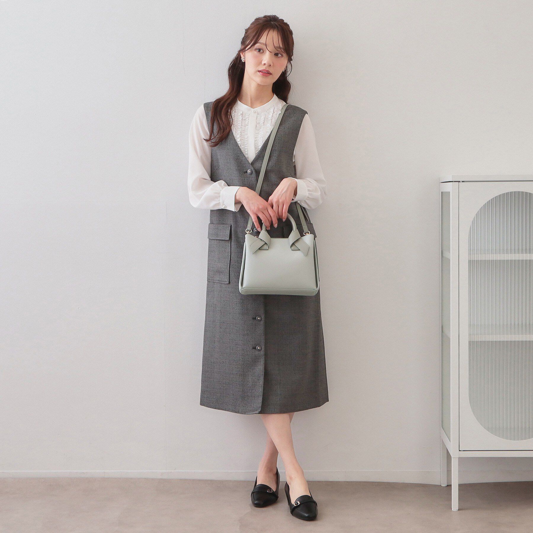 index「2WAYバイカラーリボンハンドル合皮ミドルトートバッグ」|トートバッグ|