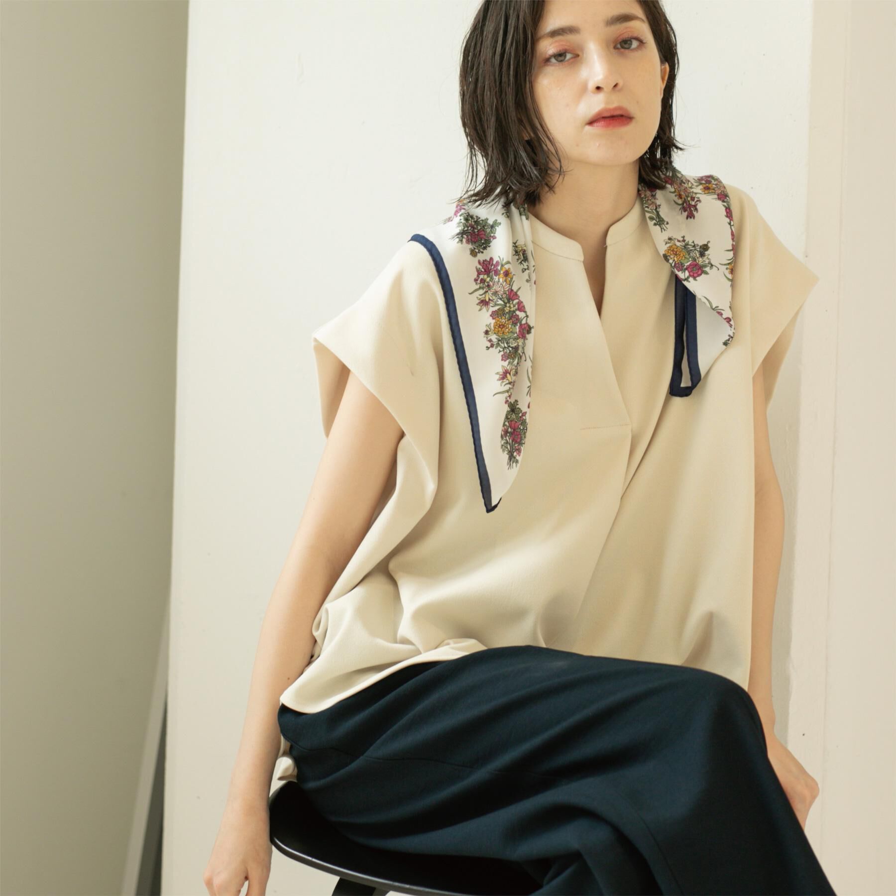 OPAQUE.CLIP「スキッパーフレンチスリーブトップス【UV/吸水速乾/洗濯機洗い可】」|Tシャツ・カットソー|