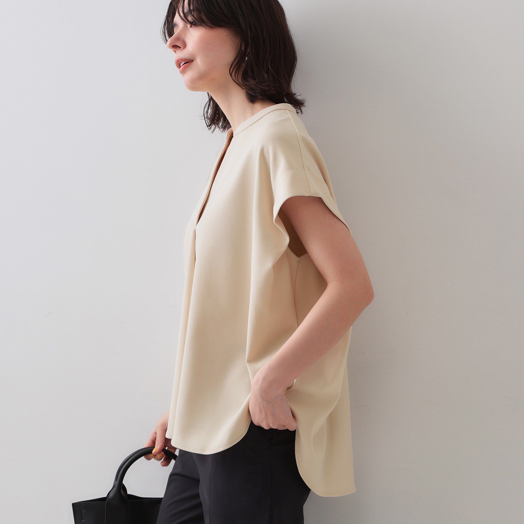 OPAQUE.CLIP「スキッパーフレンチスリーブトップス【UV/吸水速乾/洗濯機洗い可】」|Tシャツ・カットソー|