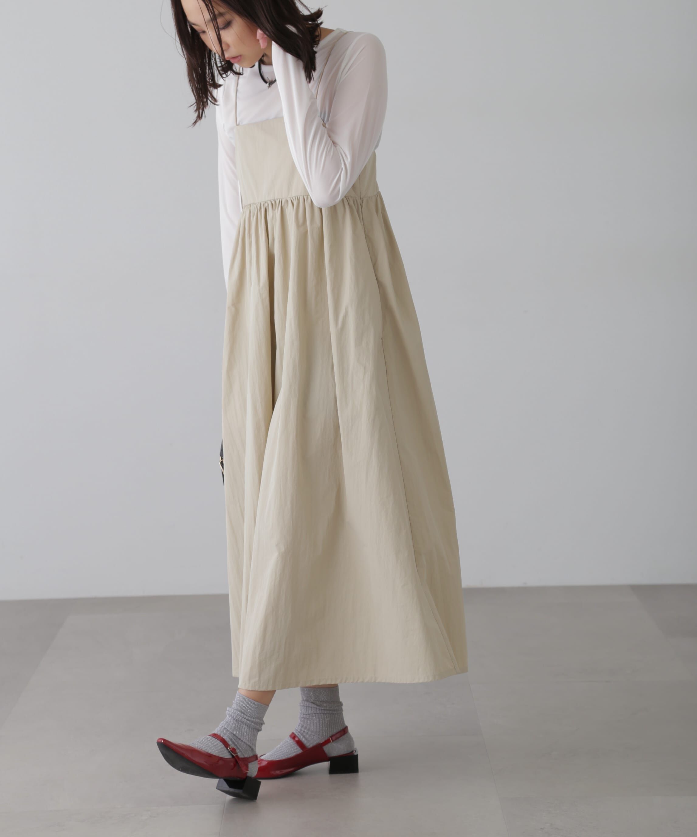  「ボリュームキャミワンピース」|ワンピース|ベージュ