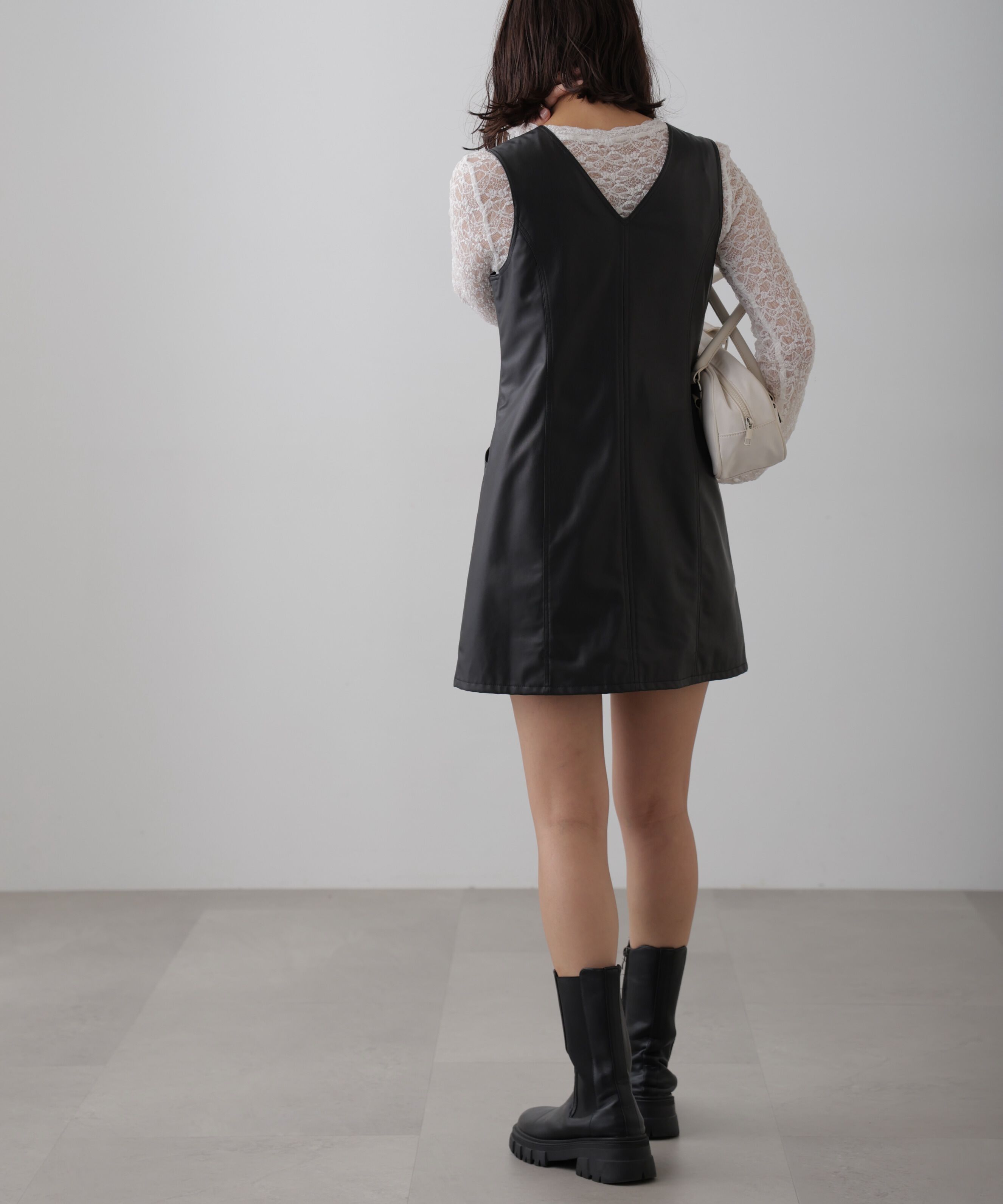  「フロントジップ合皮ミニジャンスカ」|ワンピース|