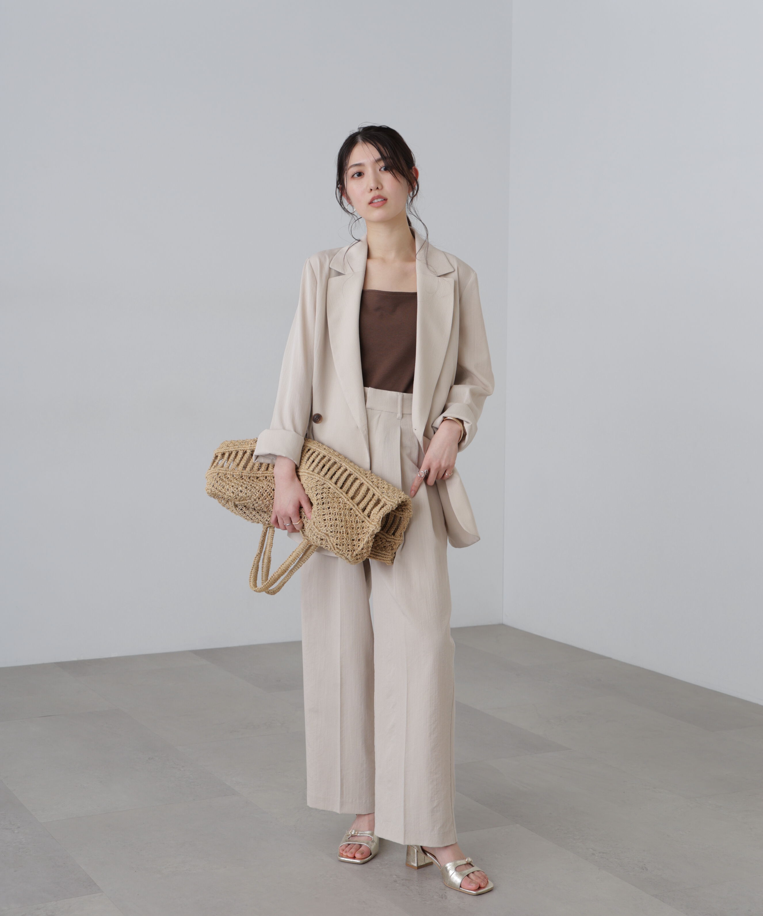  「麻調合繊タックワイドパンツ」|その他|