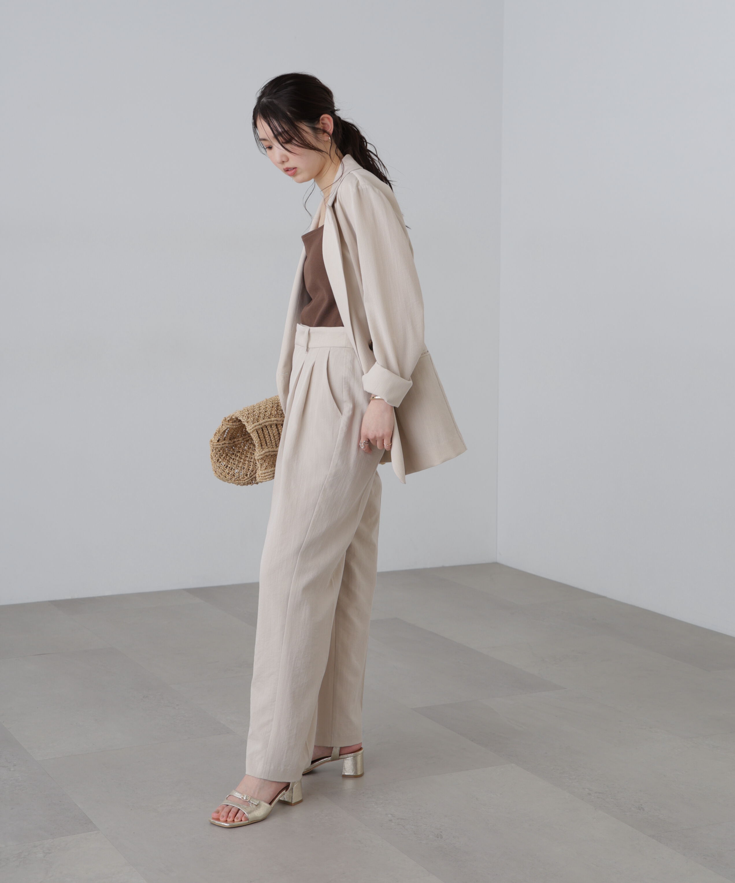  「麻調合繊タックワイドパンツ」|その他|