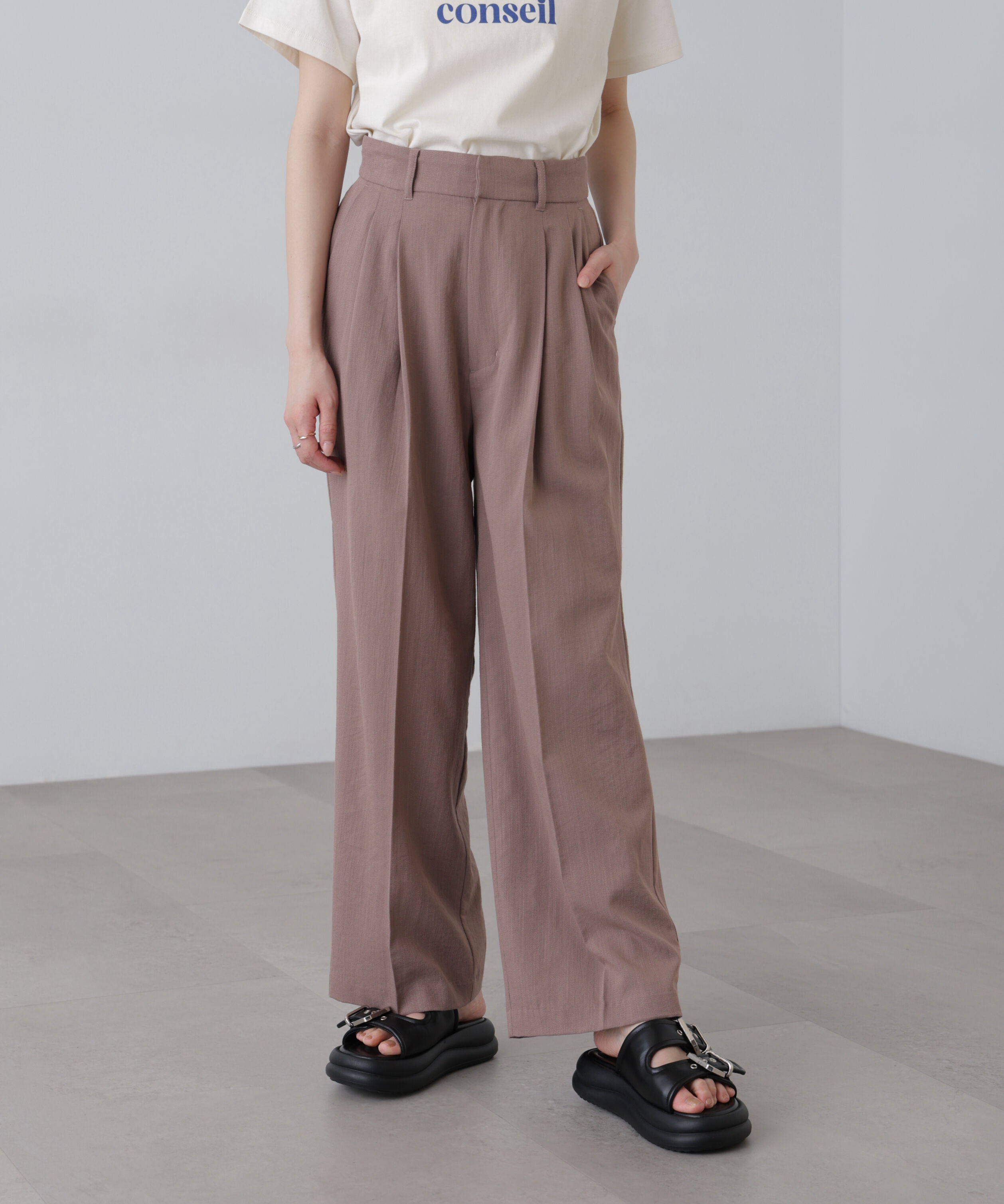  「麻調合繊タックワイドパンツ」|その他|