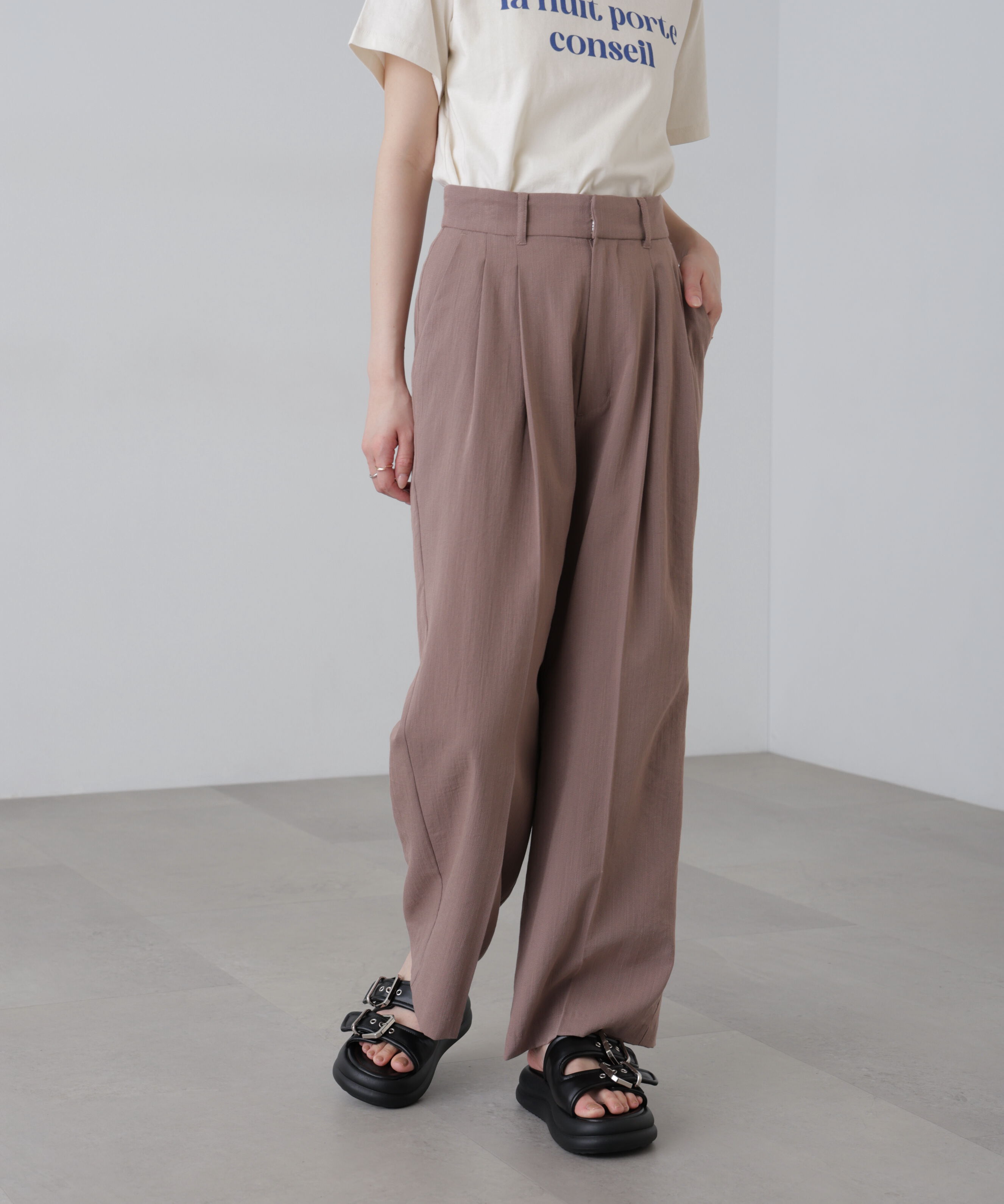  「麻調合繊タックワイドパンツ」|その他|