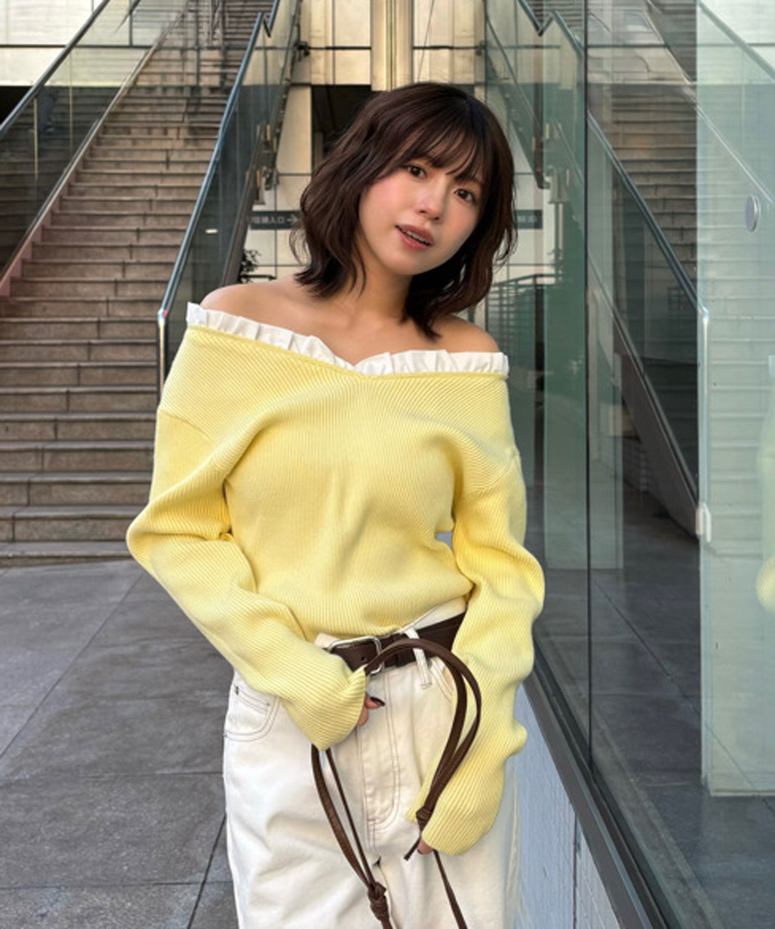  「フリルドッキングＶネックニット〈MFM〉」|ニット・セーター|イエロー