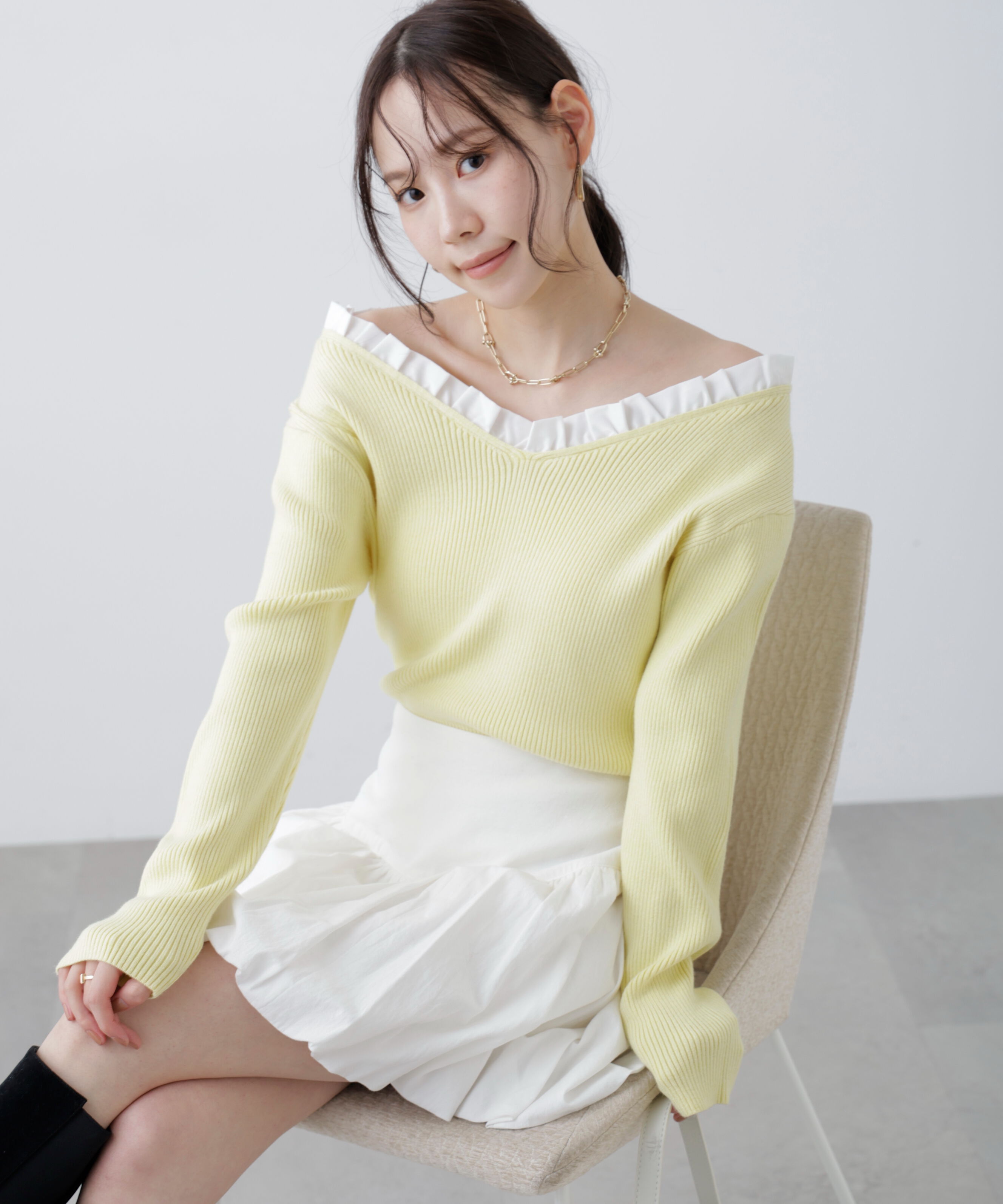  「フリルドッキングＶネックニット〈MFM〉」|ニット・セーター|