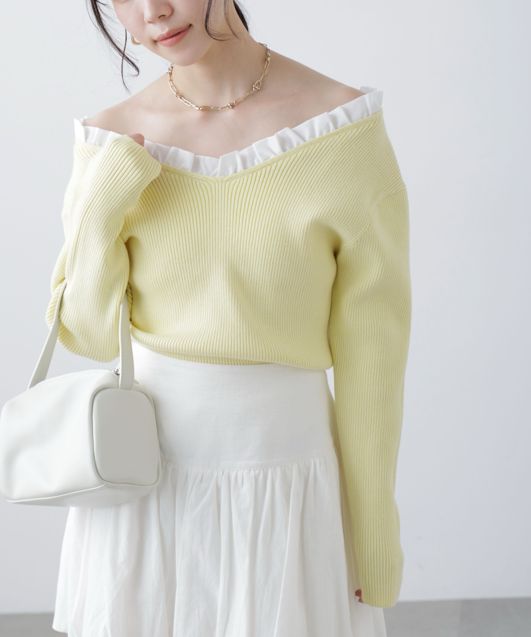  「フリルドッキングＶネックニット〈MFM〉」|ニット・セーター|