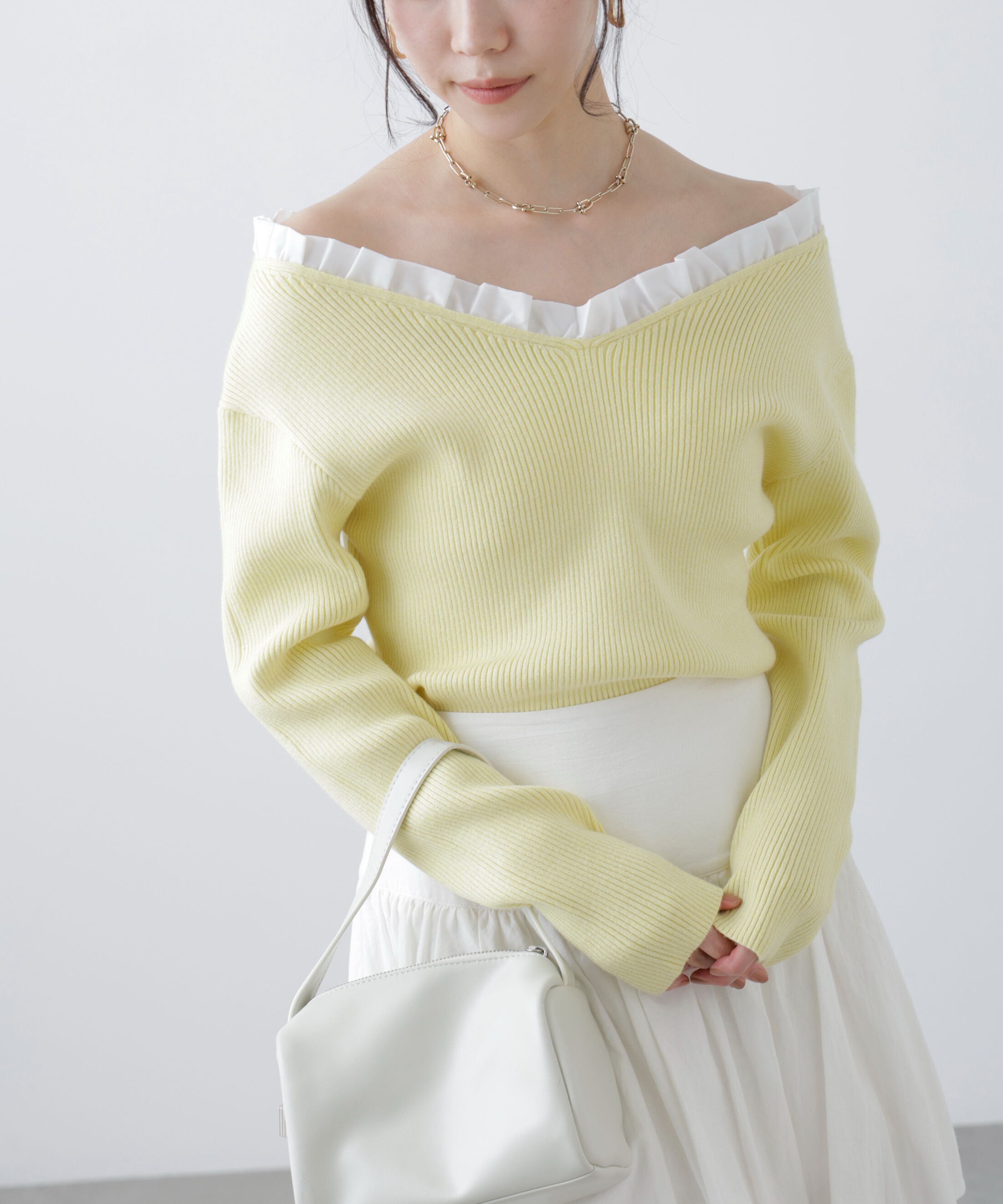  「フリルドッキングＶネックニット〈MFM〉」|ニット・セーター|