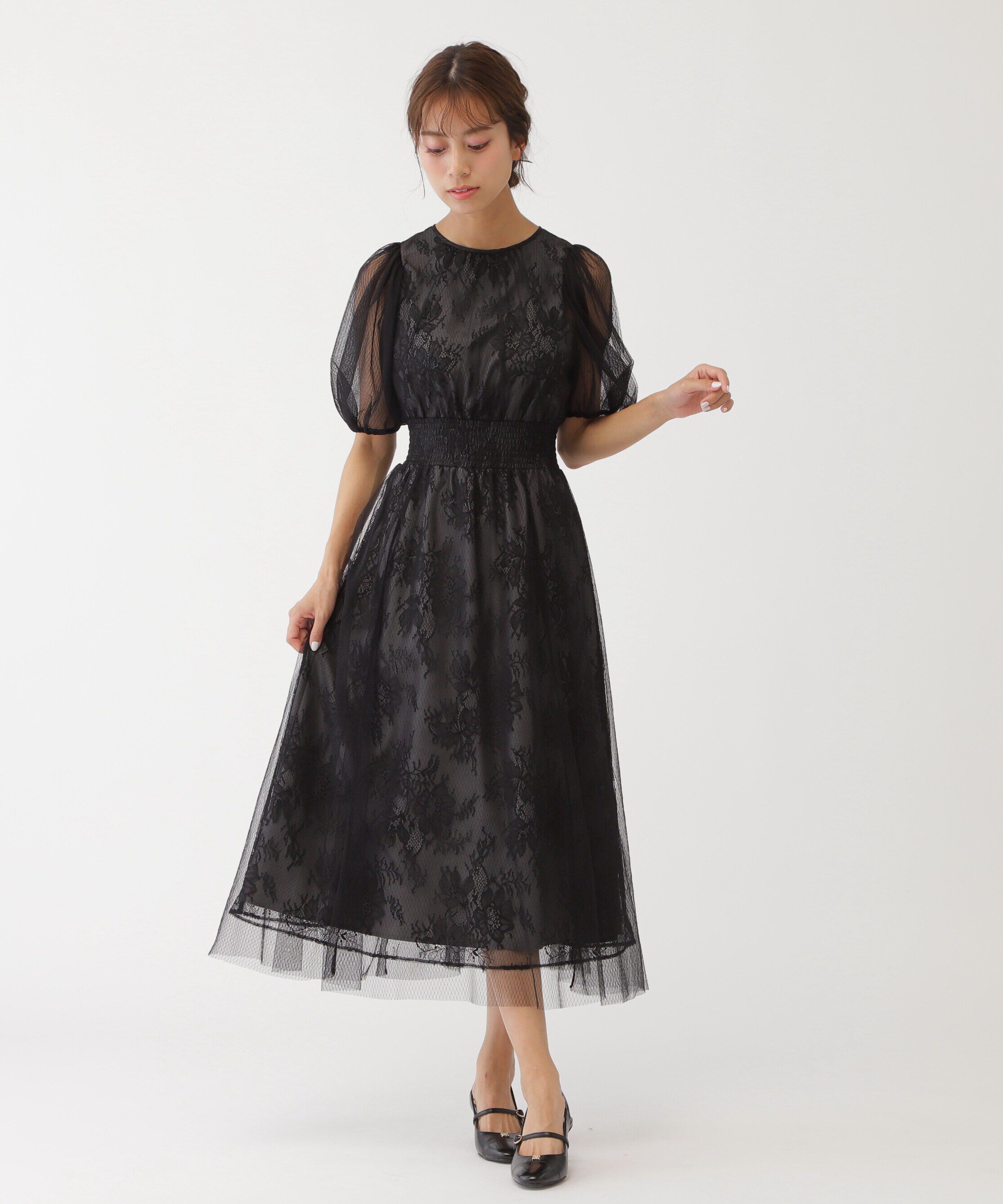 「チュール&times;レースレイヤードドレス」|ワンピース|