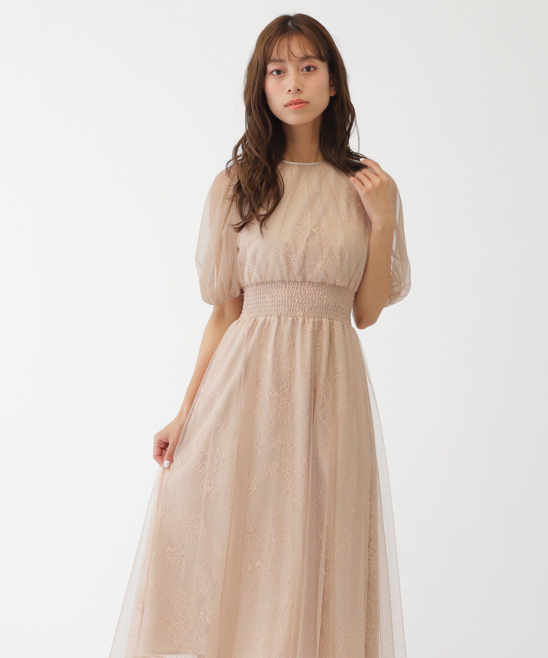  「チュール&times;レースレイヤードドレス」|ワンピース|