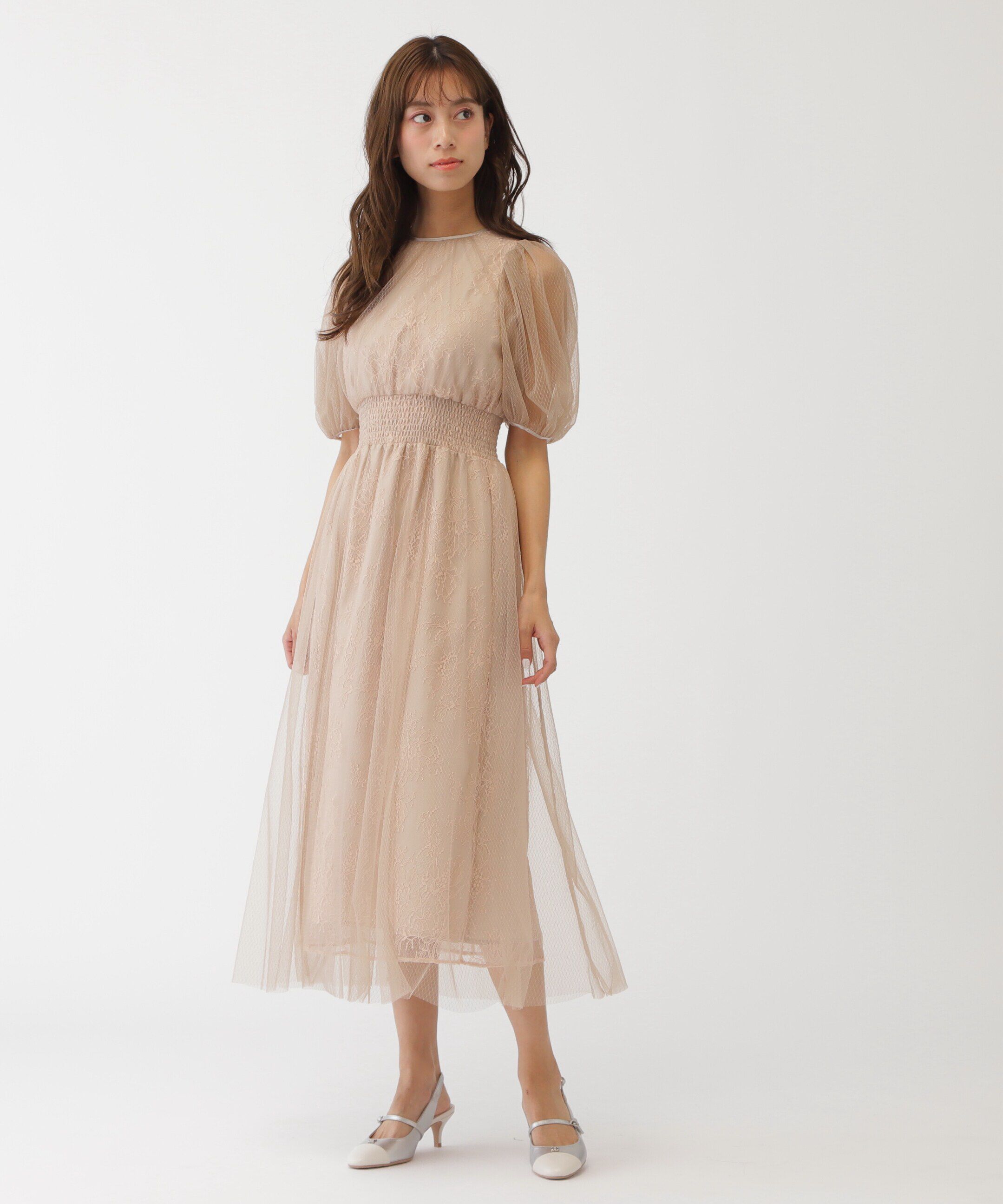  「チュール&times;レースレイヤードドレス」|ワンピース|
