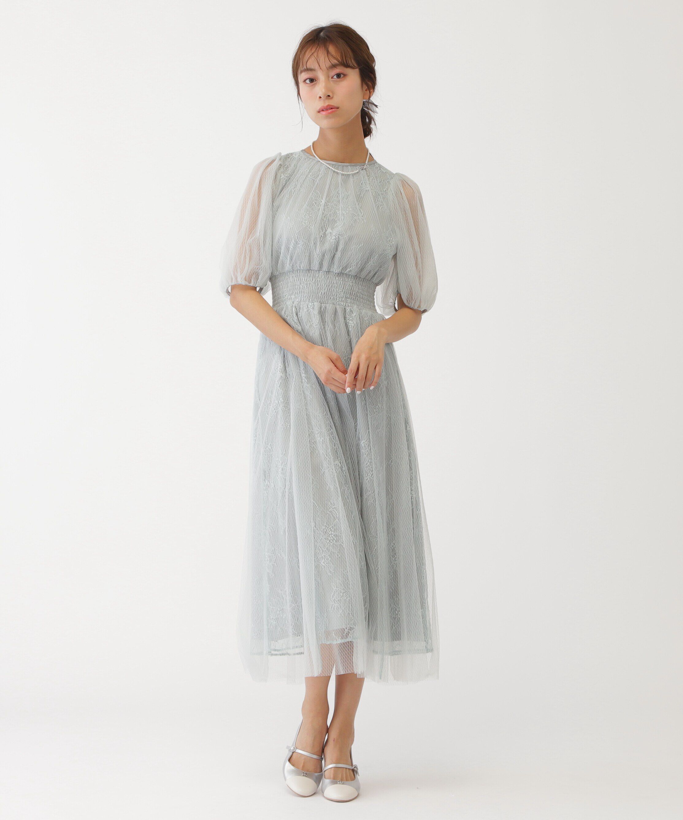  「チュール&times;レースレイヤードドレス」|ワンピース|