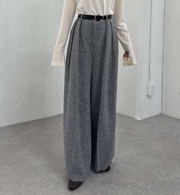 archives「ベルト付ウールタックワイドスラックス」|チノ|GRAY