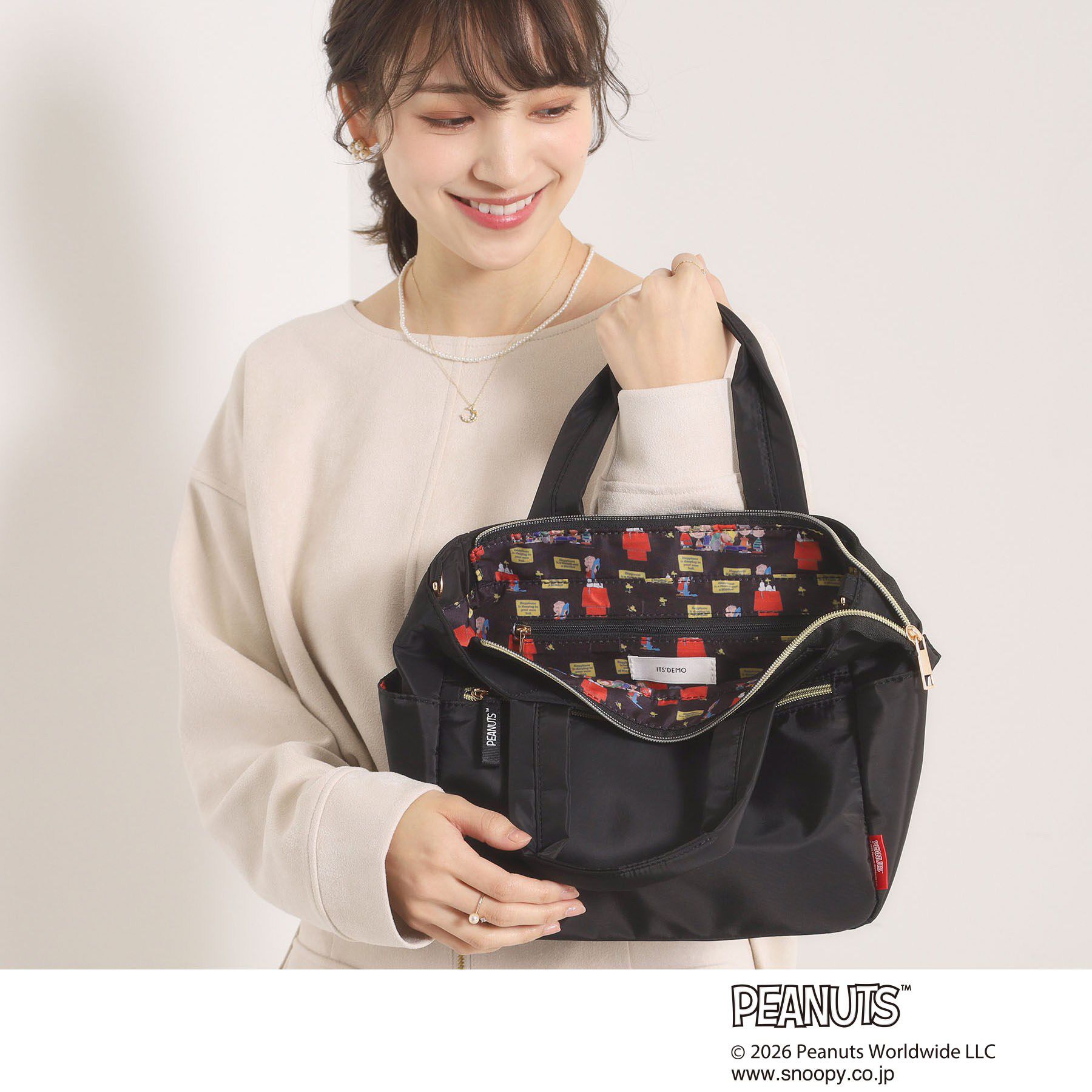 ITS&rsquo;DEMO「＜PEANUTS＞裏地総柄2WAYトート」|トートバッグ|ブラック(019)