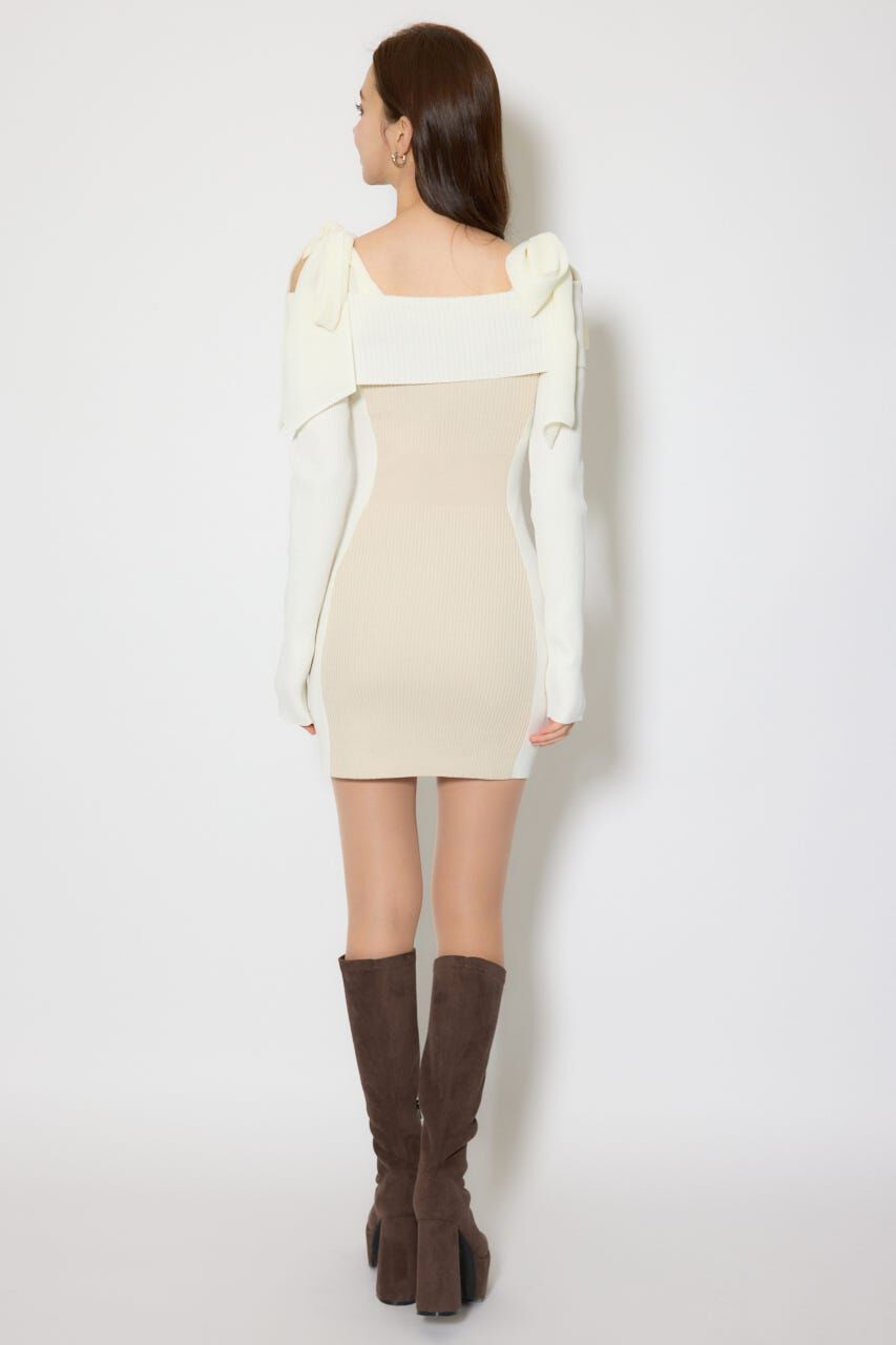 rienda「バイカラーオフショルリボンニットミニワンピース」|ワンピース|