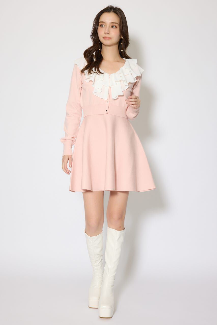 rienda「フリルカラーニットカーディガンセットワンピース」|ワンピース|