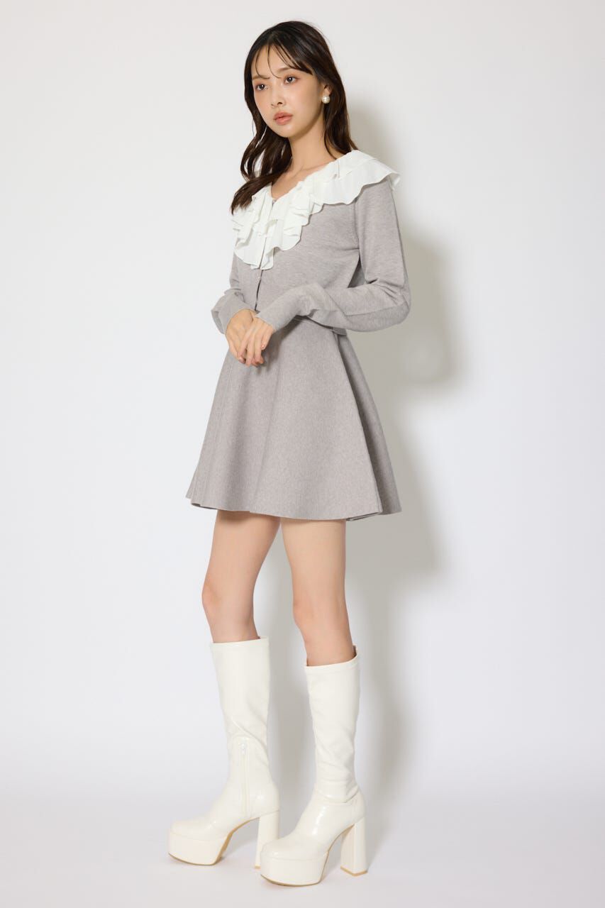 rienda「フリルカラーニットカーディガンセットワンピース」|ワンピース|