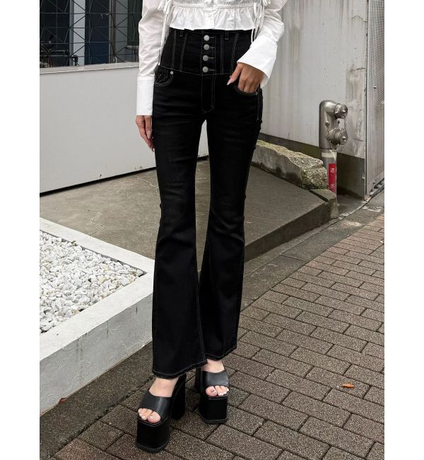 EMODA「スーパーハイウエストフレアパギンス」|デニム|