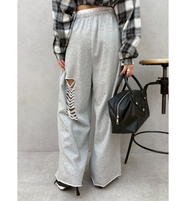 EVRIS「レースドッキングダメージスウェットワイドパンツ【セットアップ着用可能】」|その他|