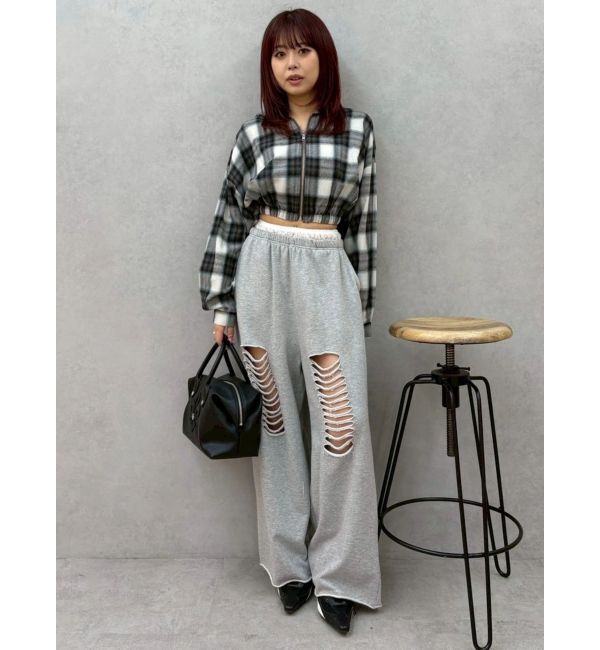 EVRIS「レースドッキングダメージスウェットワイドパンツ【セットアップ着用可能】」|その他|