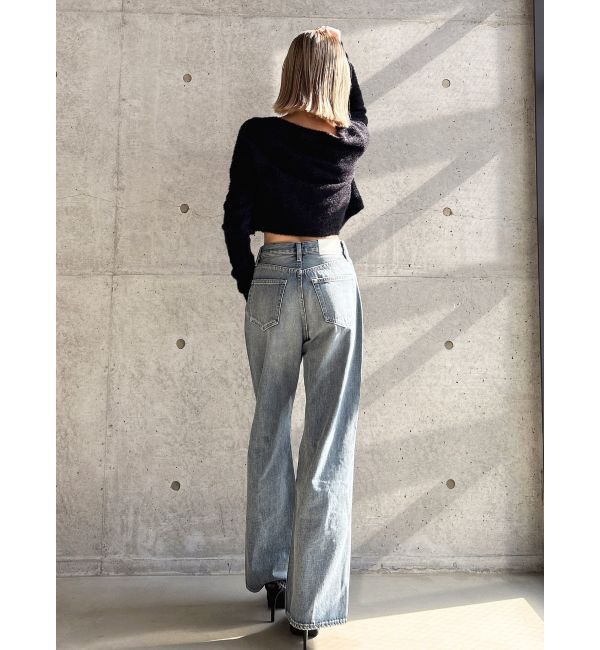 GYDA「ハイウエストKNEEダメージbijouワイドデニムパンツ」|デニム|