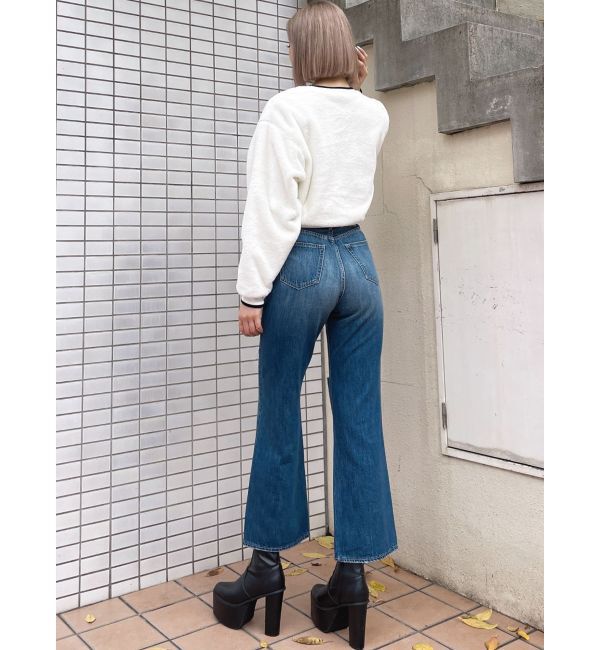 GYDA「ハイウエストKNEEダメージbijouワイドデニムパンツ」|デニム|