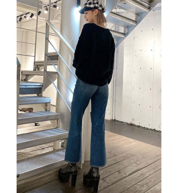 GYDA「ハイウエストKNEEダメージbijouワイドデニムパンツ」|デニム|