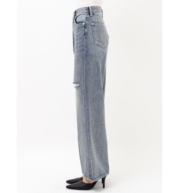 GYDA「ハイウエストKNEEダメージbijouワイドデニムパンツ」|デニム|